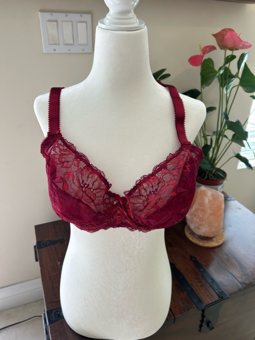 Fantasie  Aubree Side Support Burgundy Lace Unlined Underwire Bra size 36DDD - Picture 2 of 5